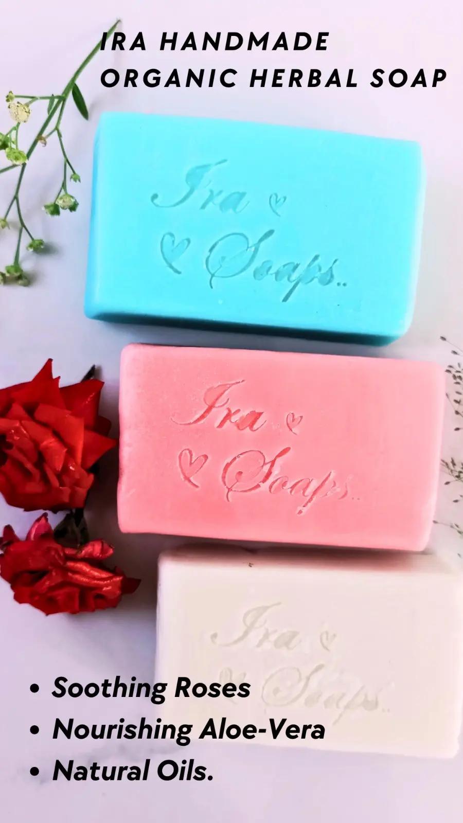 Ira Handmade Organic Herbal Rose Soap Made With Natural Ingredients, By Cold Process Hydrating and Nourishing Soap Tightens & Regenerate Skin, Fights Acne, Pimple & Pigmentation Problem Brightens Skin Tone Pack of 6 (600 Gms)