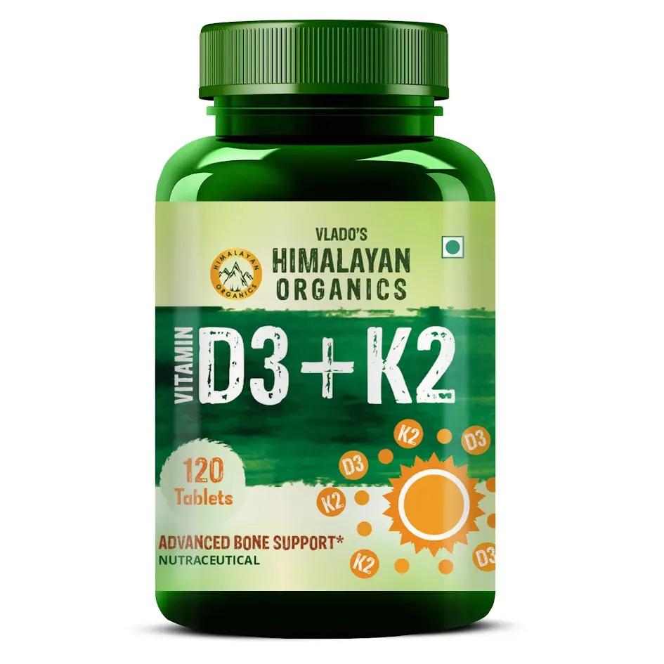 Vlado's Himalayan Organics Vitamin D3 with K2 As MK7 Supplement- 120 Veg Tablets