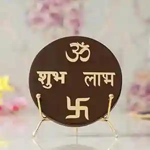 WEBELKART Premium Shubh Labh with Om Swastik Table Decor Showpiece Home and Office Decor Diwali Decor (Resin 7" Inches)