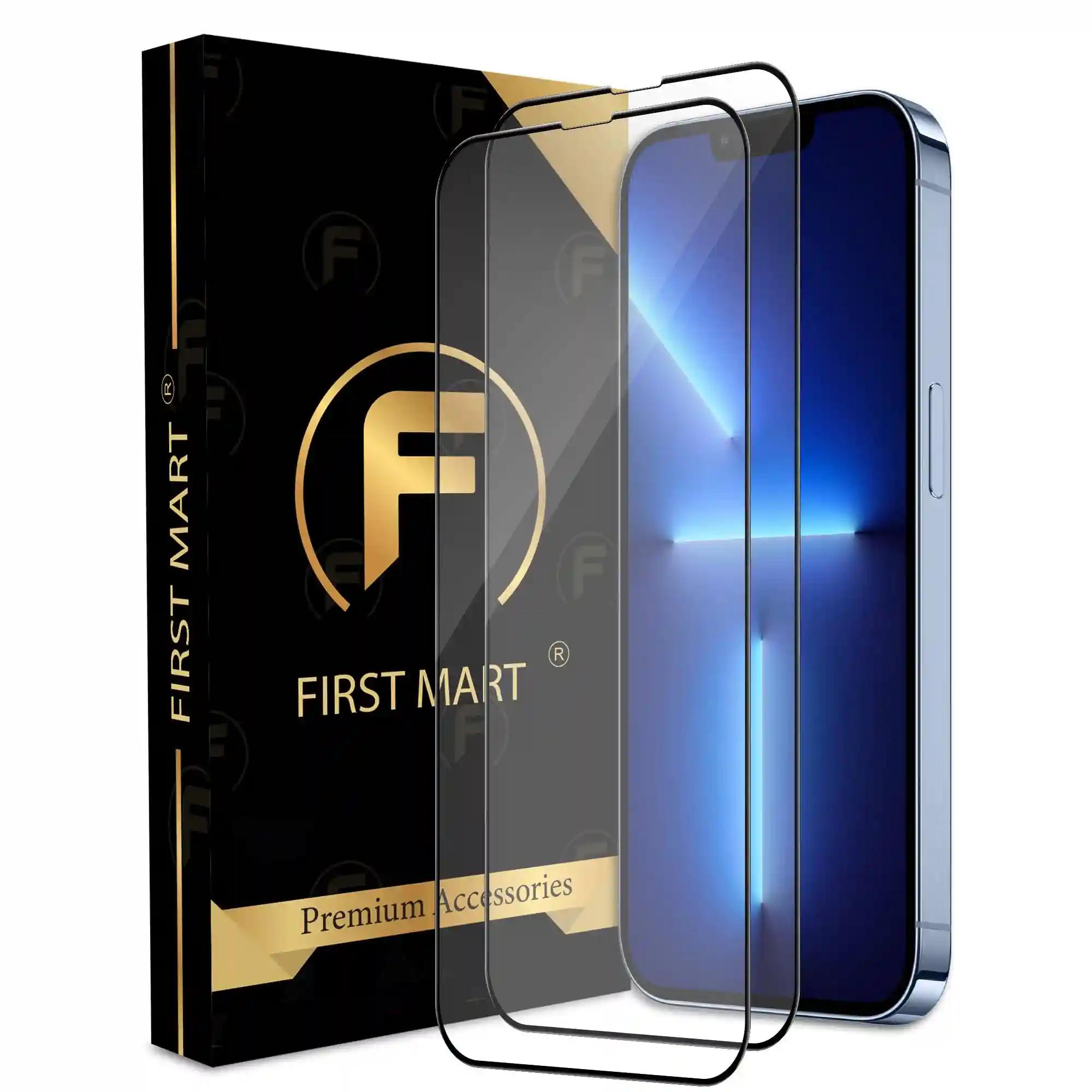 FIRST MART Premium Tempered Glass for iPhone 13 Pro Max / 14 Plus with Edge to Edge Coverage and Easy Installation Kit, Pack of 2