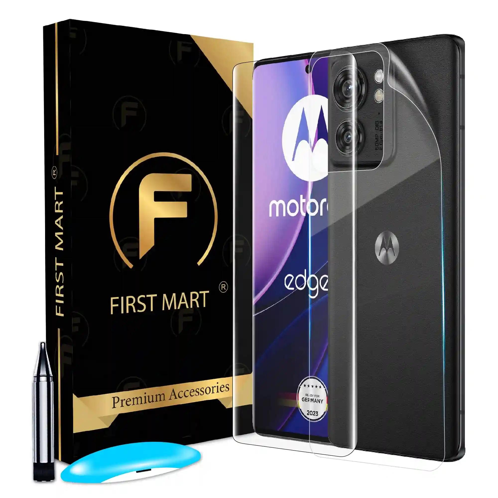 FIRST MART Tempered Glass for Motorola Edge 40 5G with Edge to Edge Full Screen Coverage and Easy UV Glue Installation Kit and Back Nano Membrane