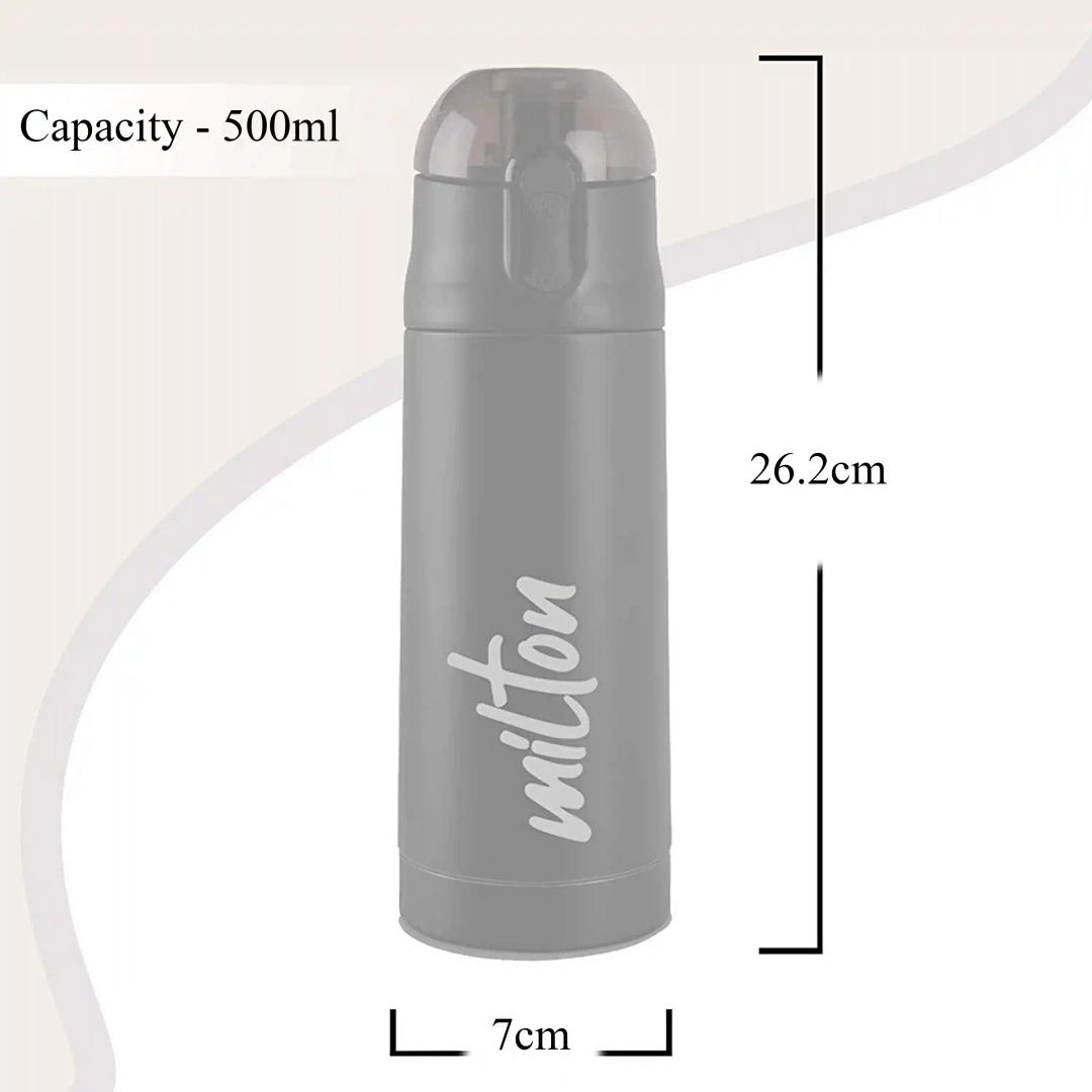 Milton New Crown 600 Thermosteel Hot or Cold Water Bottle, 500 ml, Silver | Easy to Carry | Office Bottle | Hiking | Trekking | Travel Bottle | Gym | Home | Kitchen Bottle