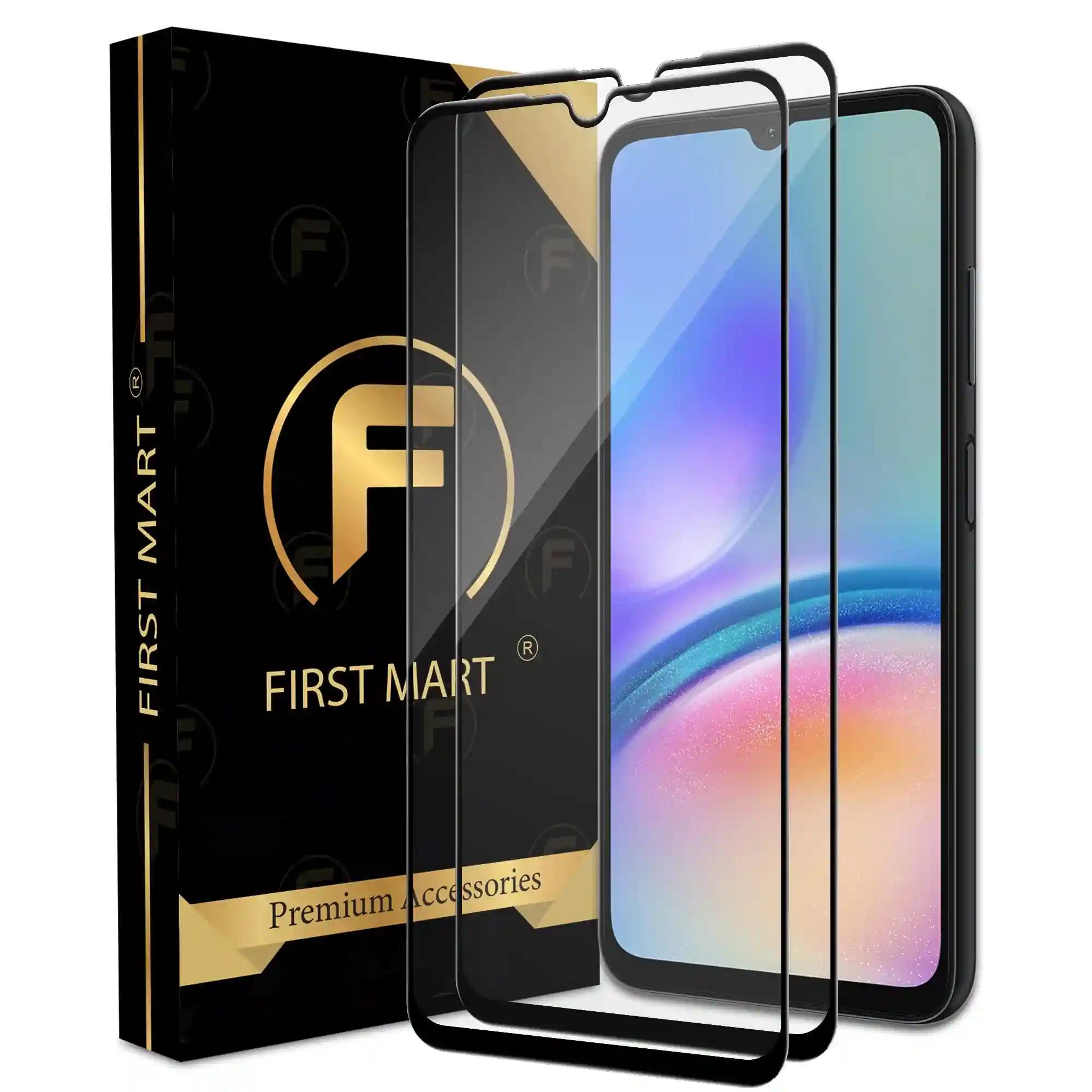 FIRST MART Premium Tempered Glass for Samsung Galaxy A05s with Edge to Edge Coverage and Easy Installation Kit, Pack of 2