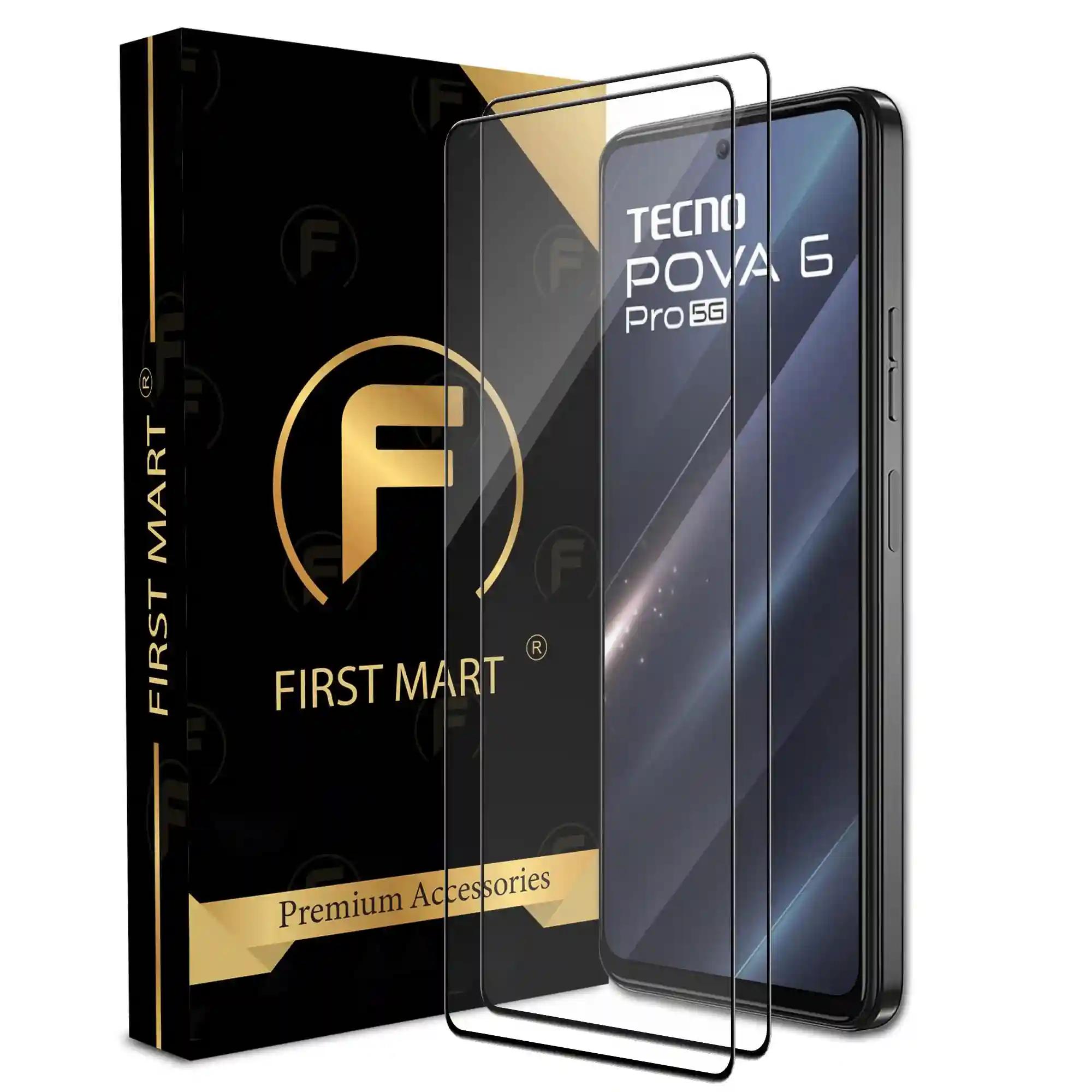 FIRST MART Premium Tempered Glass for Tecno Pova 6 Pro 5G with Edge to Edge Coverage and Easy Installation Kit, Pack of 2