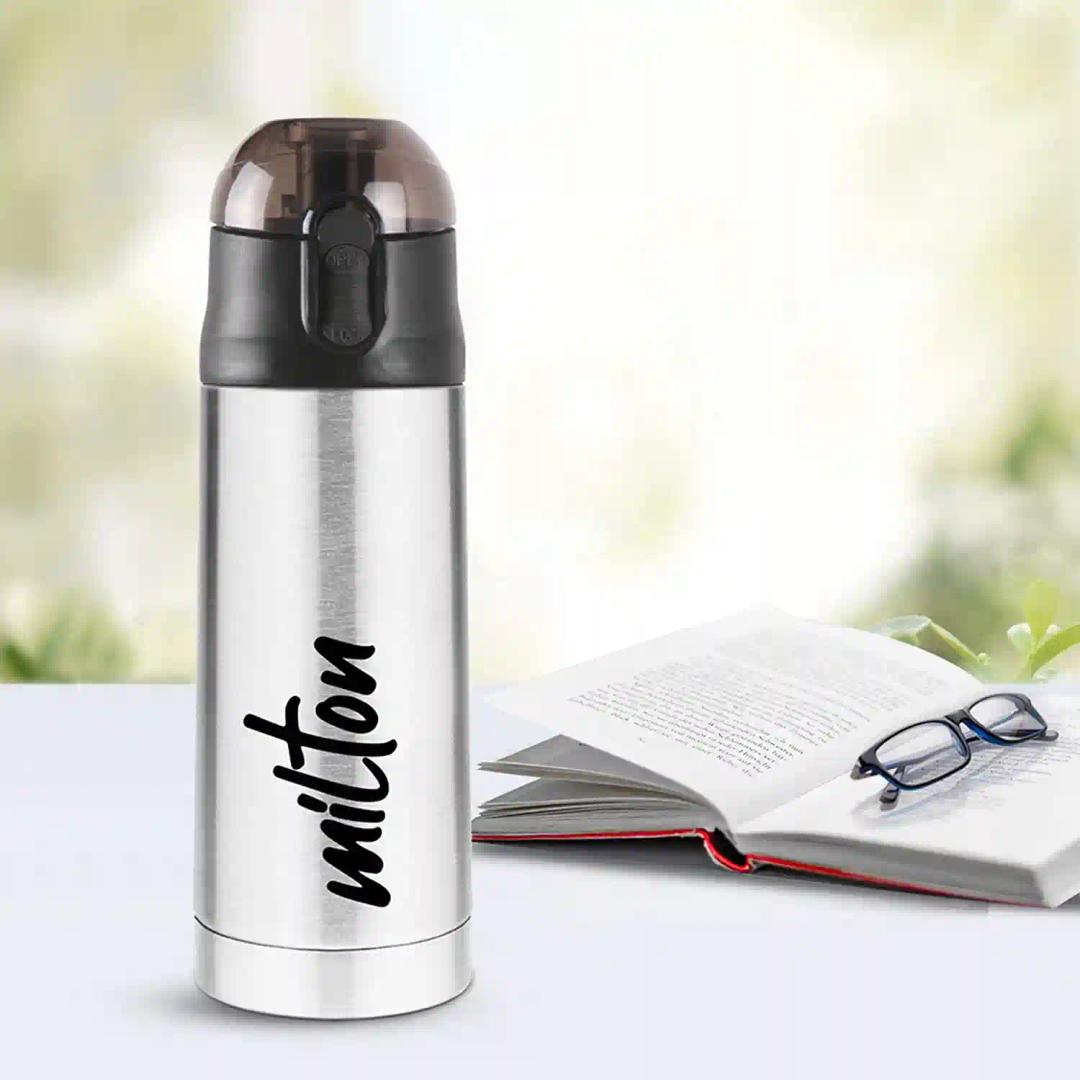 Milton New Crown 600 Thermosteel Hot or Cold Water Bottle, 500 ml, Silver | Easy to Carry | Office Bottle | Hiking | Trekking | Travel Bottle | Gym | Home | Kitchen Bottle