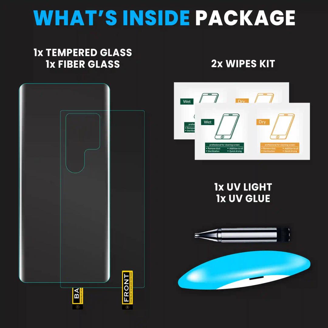 FIRST MART Tempered Glass for Samsung Galaxy S23 Ultra 5G with Edge to Edge Full Screen Coverage and Easy UV Installation Kit and Back Nano Membrane