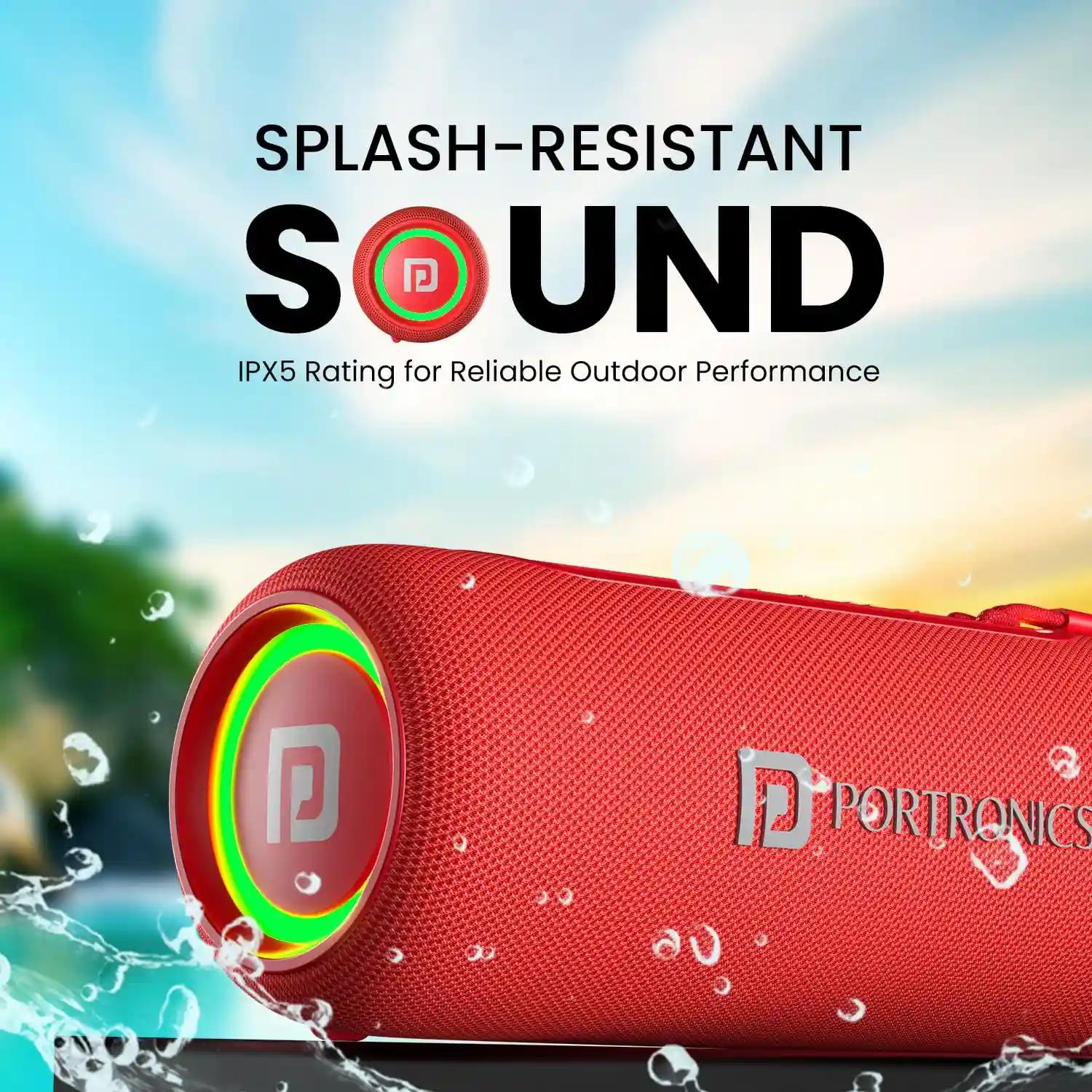 Portronics Resound 2 15W HD Sound Portable Wireless Bluetooth Speaker, In-built Mic, RGB Lights, TWS Connectivity, Bluetooth v5.3, IPX5 Water Resistant, Type C Charging Port(Red)