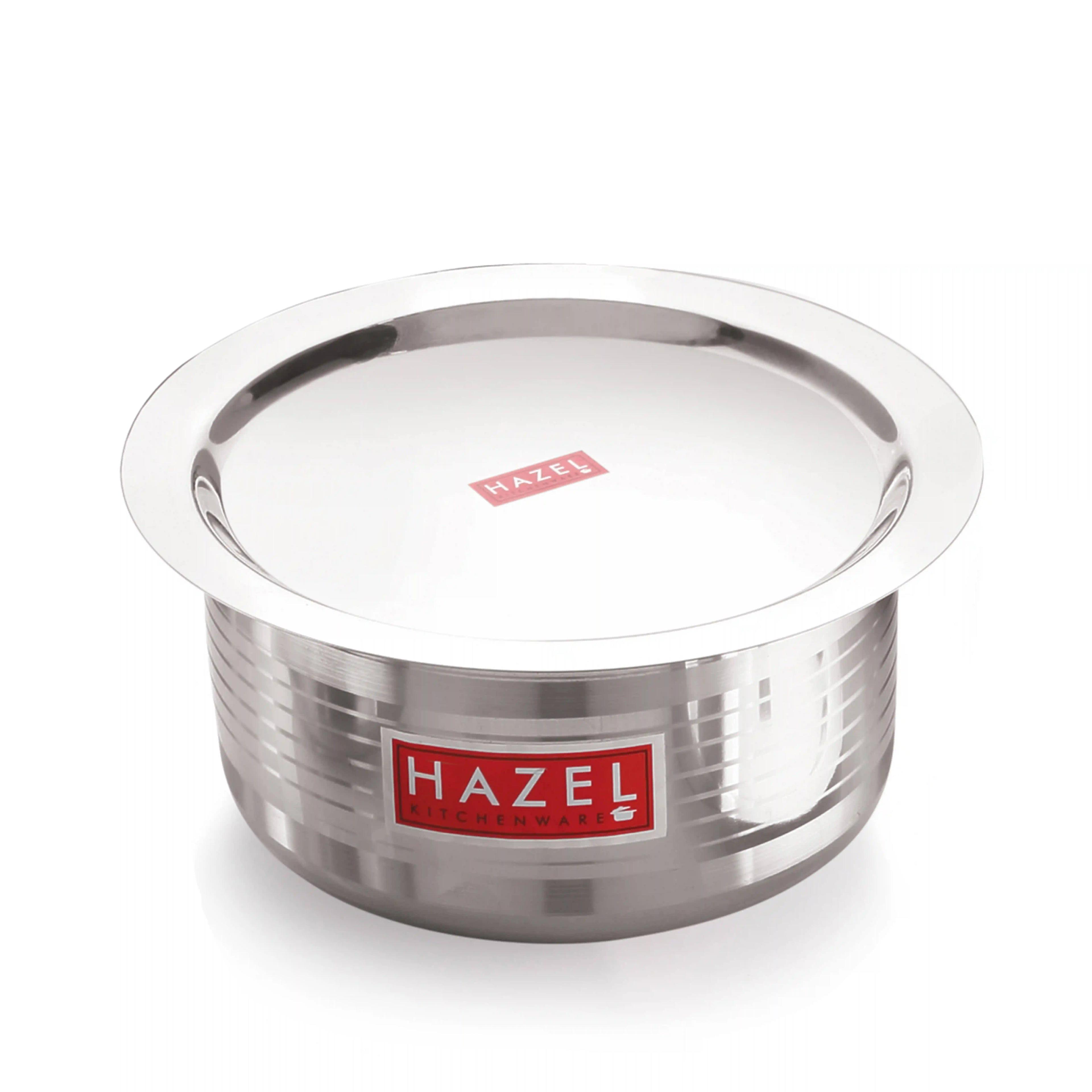 HAZEL Stainless Steel Steel Tope With Lid |Designer Utensils Set For Kitchen With Round Bottom | Boiling Vessels, Multipurpose Steel Bhagona