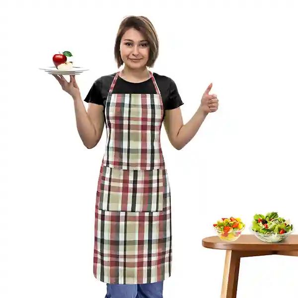 Oasis Multi Checked Cotton Kitchen Apron |Free Size | Comfortable To Wear With Center Pocket |Pack Of 1