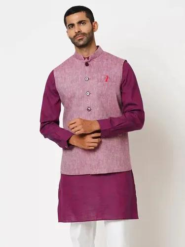 Indivisual Men's Two tone Yarn Dyed Maroon Oak Nehru Jacket - (Maroon)