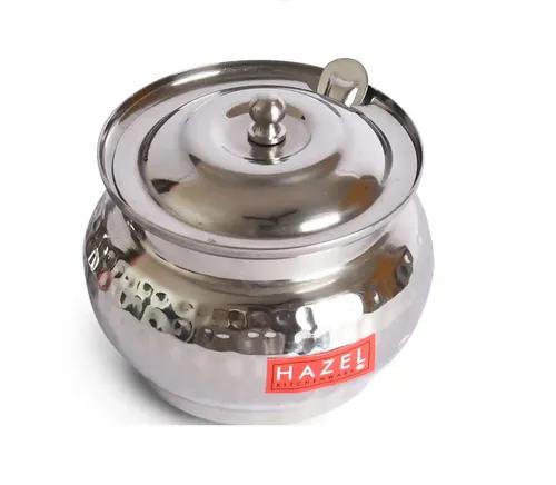 HAZEL Ghee Pot with Spoon | Stainless Steel Hammered Finish Ghee Container for Kitchen | Premium Oil Container with Lid for Pooja Items