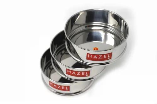 HAZEL Alfa Cooker Container | Cooker Vessel Set For I Set Of 3 With Glossy Finish Stainless Steel Utensil Set | Rice Cooker Dabbas, Stackable Cooker Separators, Silver, 900 Milliliter