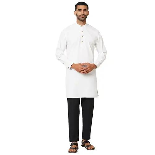 Indivisual Men's Premium Cotton Solid Bright White Kurta