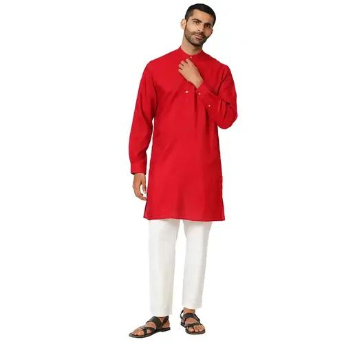 Indivisual Men's Two tone Yarn Dyed Crimson Red Kurta