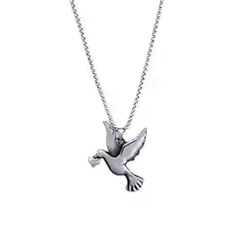 Bird with Heart in Mouth Design Pendant with Silver Chain