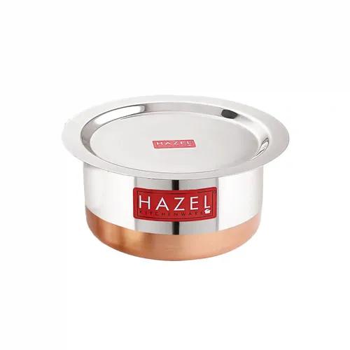 HAZEL Steel Copper Bottom Tope with Lid | Copper Bottom Vessels for Cooking |Copper Bottom Cooking Utensils | Stainless Steel Tope Patila