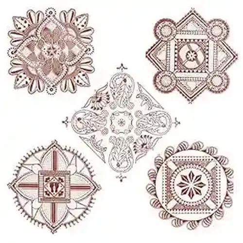 WEBELKART Premium Pack of 5 Diwali Rangoli Stickers Floor Decoration Wall Décor Self Adhesive PVC Rangoli Waterproof Vinyl Floor Sticker Multicolor 14" Inches