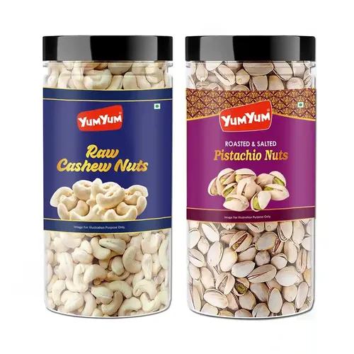 YUM YUM Premium Dry Fruits Combo Pack of 2 | California Roasted Salted Pistachios Nut 500g, Whole Raw W240 Cashew Nut 500g | Total 1 Kg | Healthy Dry Fruits Snacks | Kaju, Pista Dry Combo