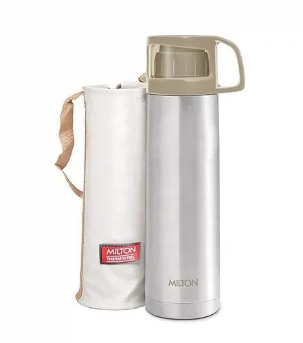 Milton Glassy 750 Thermosteel 24 Hours Hot and Cold Water Bottle with Drinking Cup Lid, 750 ml, Grey | Leak Proof | Office Bottle | Gym Bottle | Home | Kitchen | Hiking | Trekking | Travel Bottle