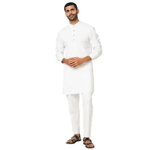 Indivisual Men's Solid Bright White Kurta Pyjama Set