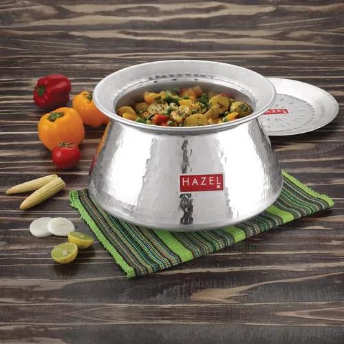 HAZEL Biryani Pot| Aluminium Biryani Handi Set, 10000 ML| Premium Aluminium Hammered Finish Tope, Patila Handi | Multipurpose Aluminium Cooking Utensils for Kitchen Silver