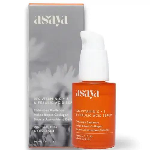 Asaya 15% Vitamin C Face Serum | Brightening Serum for Dark Spots & Dull Skin | With Vitamin E & Ferulic Acid | For Glowing Skin & Collagen Boosting | Boosts Antioxidant Defence | 30 ml