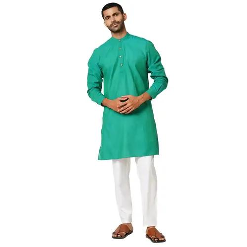 Indivisual Men's Two tone Yarn Dyed Forest Green Kurta