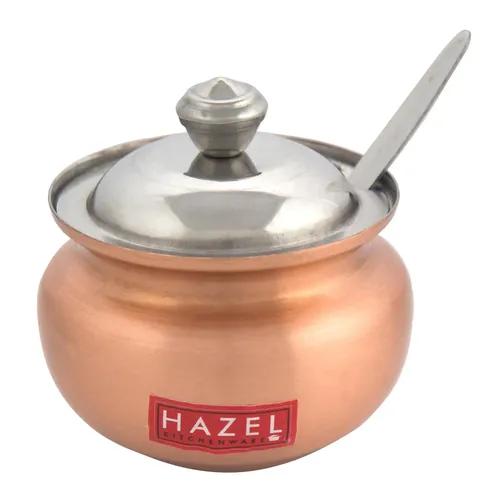 HAZEL Ghee Pot With Spoon | Copper Coated Stainless Steel Ghee Container For Kitchen | Premium Oil Container With Lid For Pooja Items