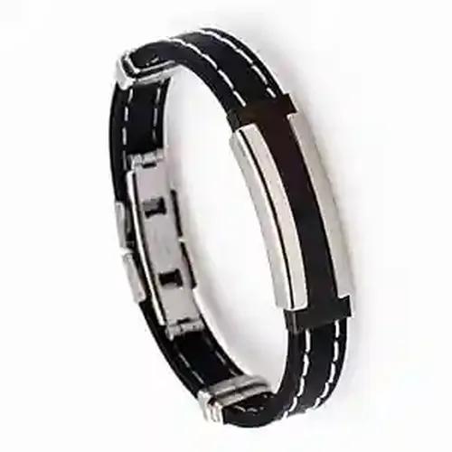 Black Men's Bracelet with Silver Metal