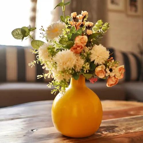 Behoma Metal Flower Vase for Home Dcor Living Room Office Wedding| Table Decorative Item for Festivals Birthday Sunshine Yellow 1Pcs (Flower not Included)