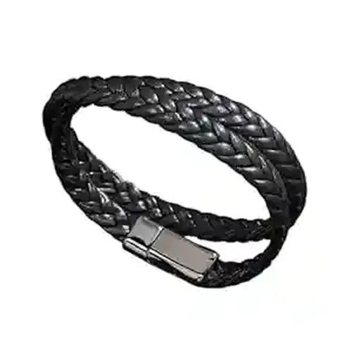 Black Men's Bracelet with Metal Lock