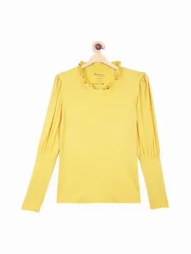 Organic Bamboo Fabric Girl'S Frill Top Yellow