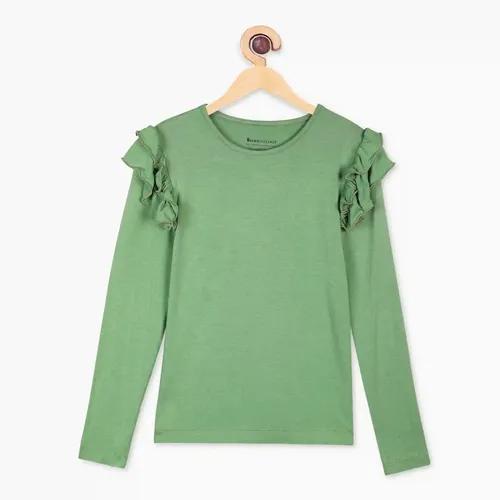 Organic Bamboo Fabric Girl's Frill Top Green