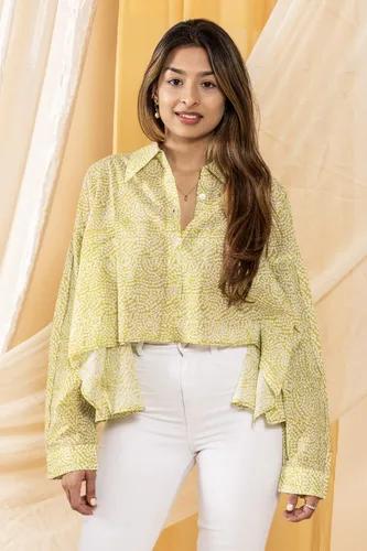 Lemon Green Bandhani High-Low Shirt