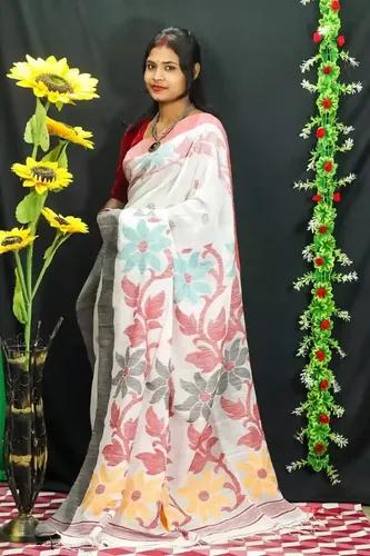 Floral White Handloom Jamdani Saree