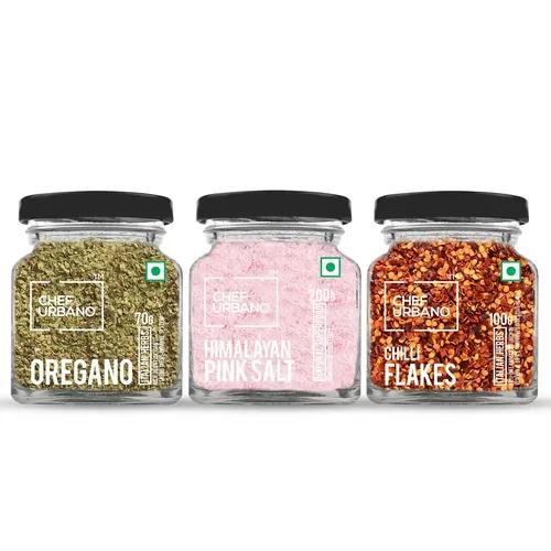 Chef Urbano Combo of Oregano 70g, Chilli Flakes 100g & Himalayan Pink Salt 200g