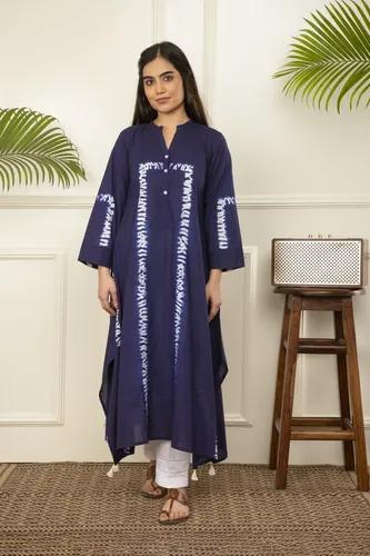 Blue Shibori Tie And Dye Cotton A-Line Kurta