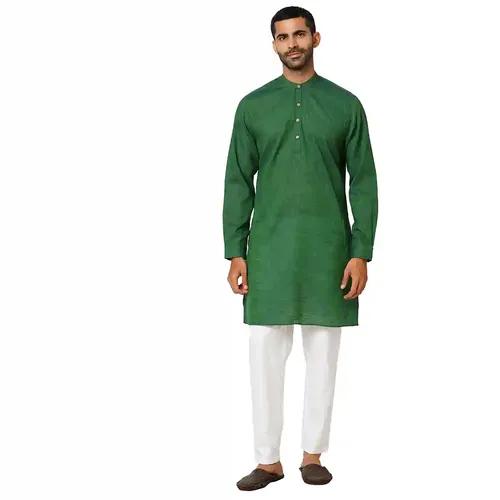 Indivisual Men's Two tone Yarn Dyed Lush Green Kurta