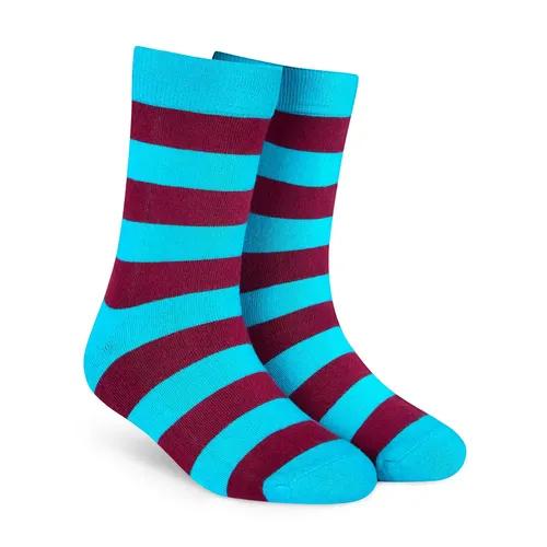 DYNAMOCKS Men's and Women's Combed Cotton Stripes Crew Length Socks (Pack of 1) (Multicolor, Free Size)-Crew_Bold_Stripes_3.0_Aqua_Maroon