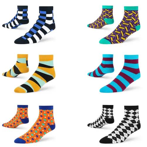 DYNAMOCKS Men's and Women's Combed Cotton Ankle Length Socks (Pack of 6) (Multicolour, Free Size)_Fiz_O_Hun_Urb_Sub_Blu_Dan_B_W_Bold_Aq