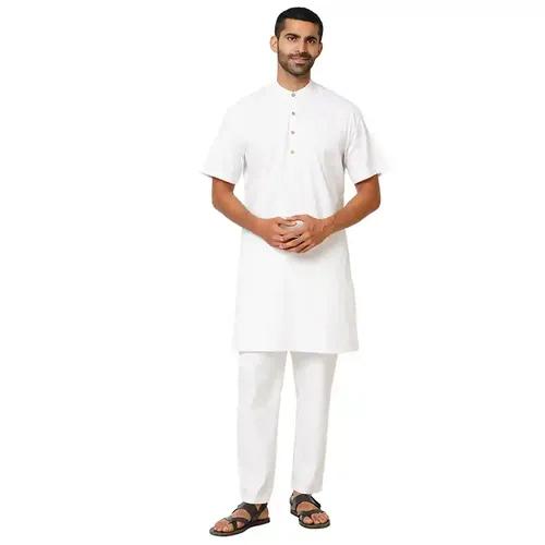 Indivisual Men's Premium Cotton Solid Bright White Kurta & Pyjama