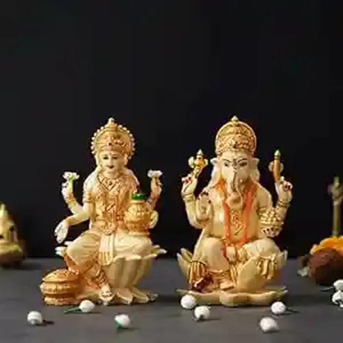 WEBELKART Premium Pair of Laxmi Ganesha Idol Statue Idol for Car Dashboard, Home Decor, Office Décor, Gifting Decorative Showpiece, Temple Gift Diwali Decor ColdCastResin (7 X 4.5 Bronze Finish)