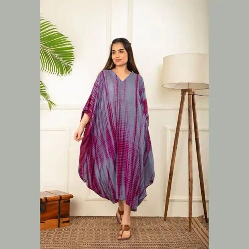 Grey And Wine Rope Tie Dye Kaftan