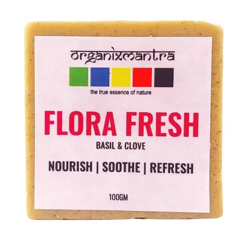 Organix Mantra Flora Fresh Natural Bath Soap Infused With Basil & Clove|Hydrating Coconut, Nourishing Almond & Jojoba Oils, Gentle Goat Milk| Gentle Cleansing for All Skin Types| For Radiant Skin
 - 100g