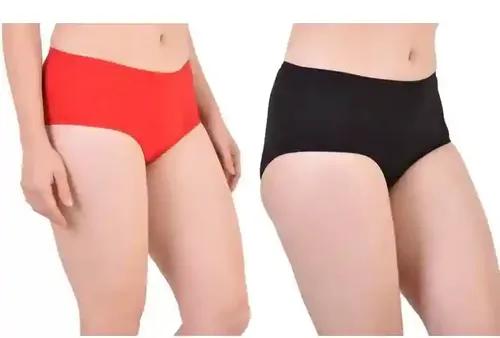 Bamboo Fabric Mid Waist Panty Red & Black - Pack Of 2