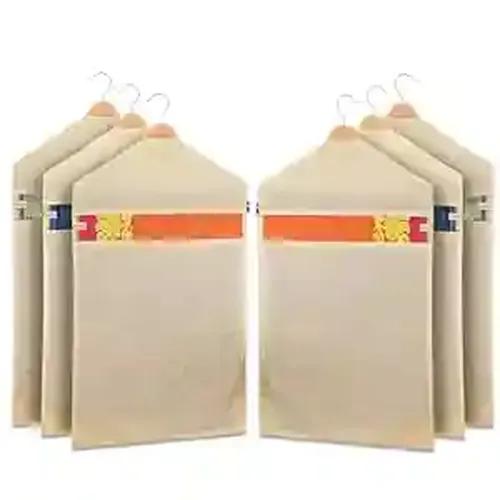 FAB ELLITE Hanging Saree Cover/Bag Of Cotton Saree Covers With Zip Hanging Comes With Set Of 6 -Size iIs 28 X 18 INCHES For Saree Clothes Storage Wardrobe Organizer