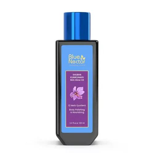 BLUE NECTAR Kumkumadi Body Oil for Glowing Skin | Moisturizing Body Oil for Dry Skin with Relaxing Aroma | Plant Based Body Oil for Women & Men (12Herbs, 100ml)