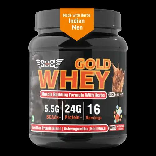 SOS Nutrition Whey Protein Powder Gold, Herbs for Muscle Building and Recovery (Chocolate)