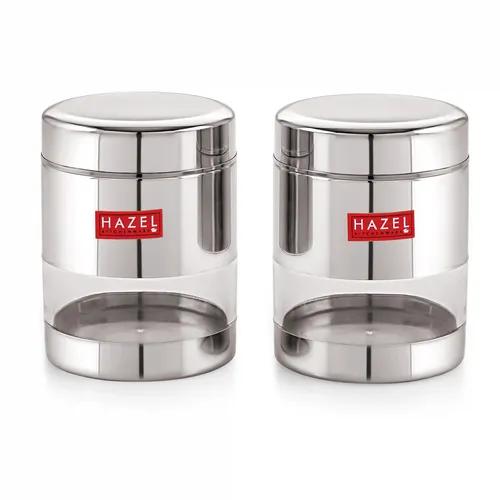 HAZEL Stainless Steel Transparent Glossy See Through Container, Silver, 400 ML