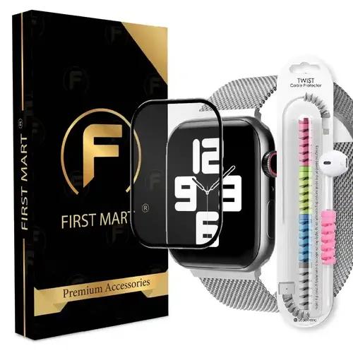 FIRST MART Premium Tempered Glass for Apple Watch Series 9 / Series 8 / Series 7, 41 mm with Edge to Edge Coverage and Cable Protector and Easy Installation Kit, Pack of 1